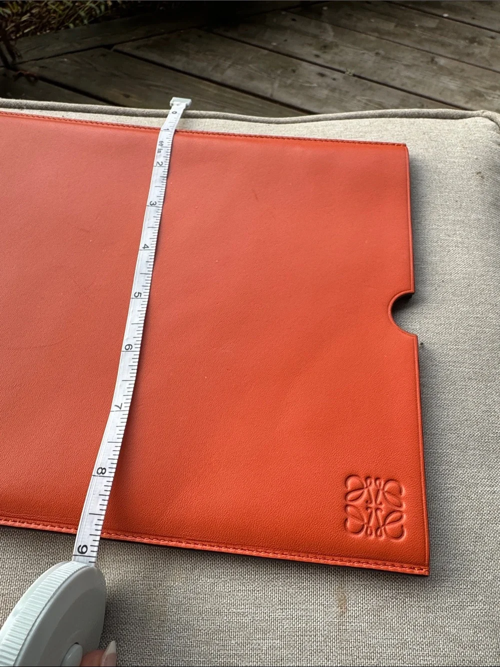 Loewe Red-Orange Leather Tablet Sleeve with Embossed Logo